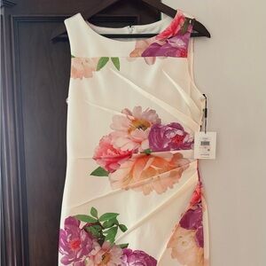 Calvin Klein White Midi Dress with Pink, Purple & Peach Floral Print